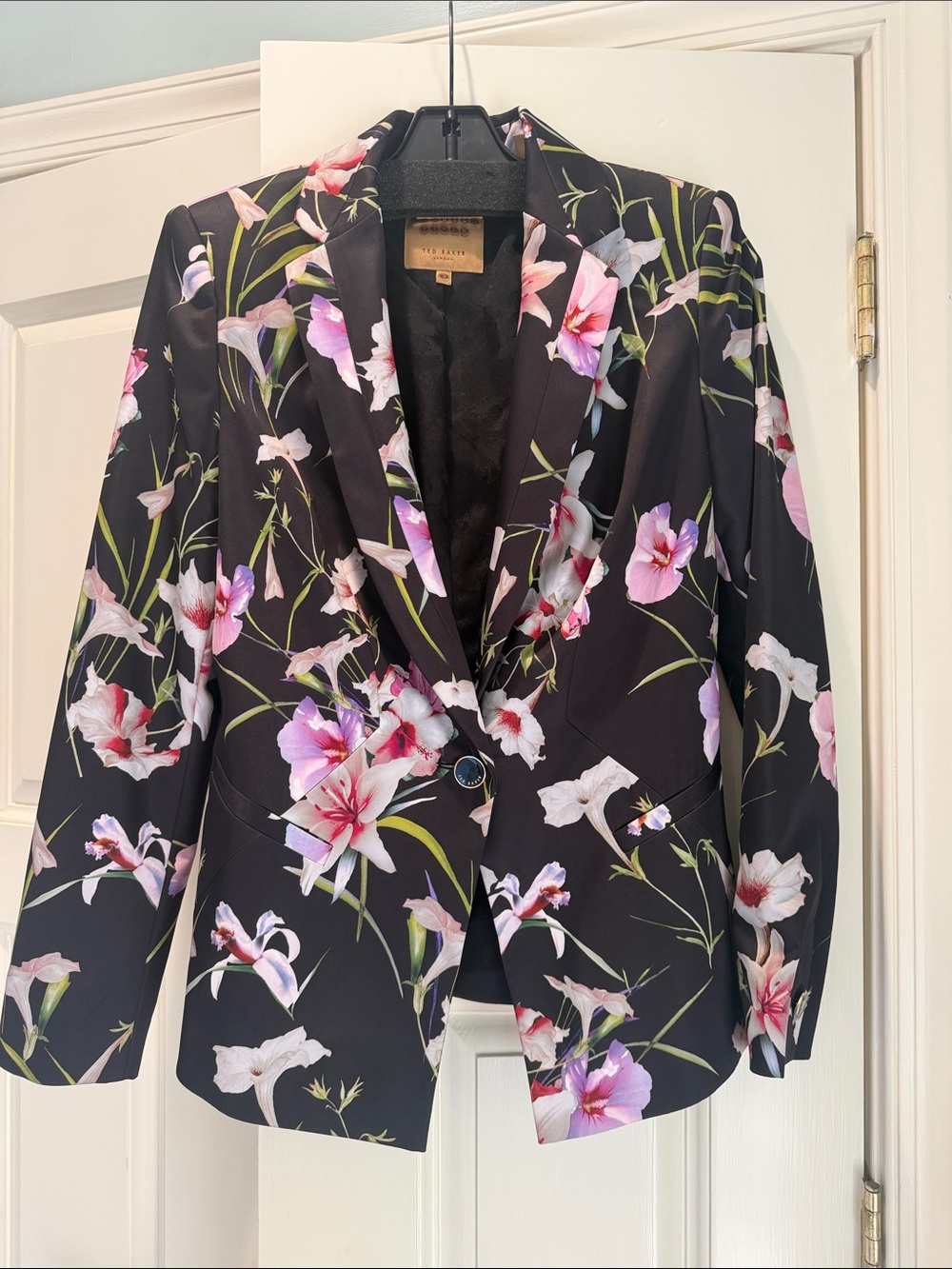 Ted Baker Black Floral Blazer with Pink & White Blooms